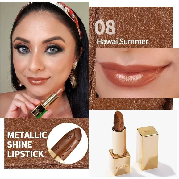 Oulac Metallic Shine Dark Brown Lipstick for Women 4.3 g/0.15 oz (Hawaii Summer8 - Picture 2 of 8